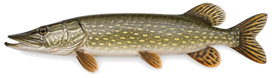 Hecht (Esox lucius), Seitenansicht — Mindestmaß in Thüringen