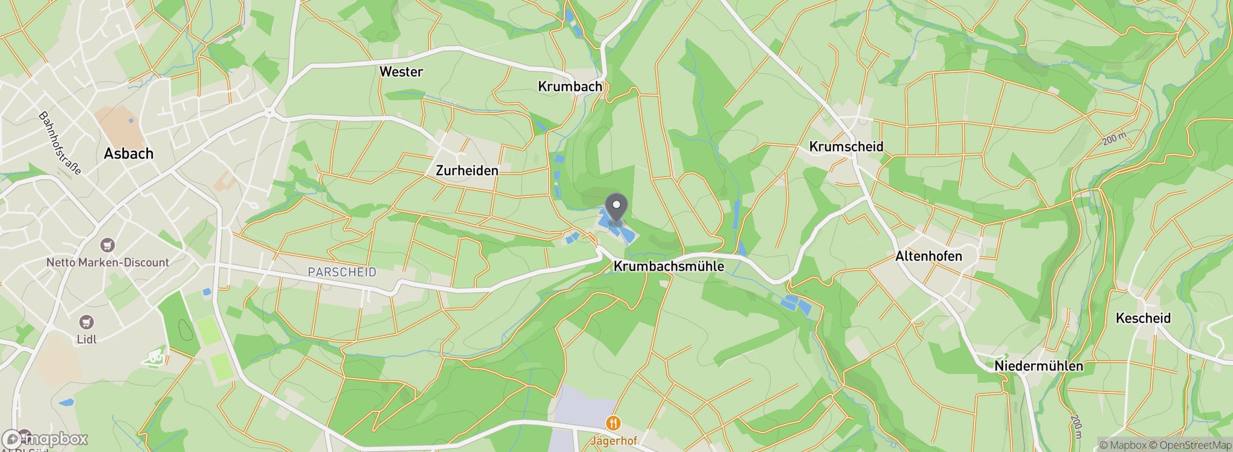 Lage des Angelpark Krumbachsmühle in Asbach