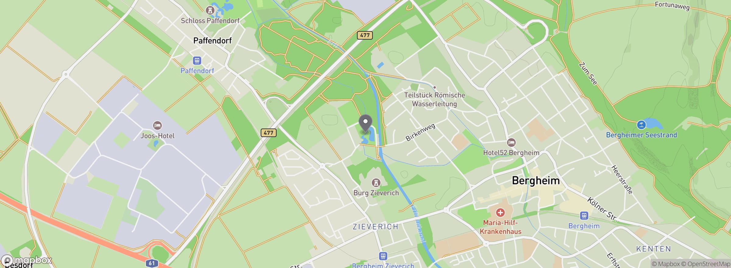 Lage des Angelpark Zievericher Mühle in Bergheim